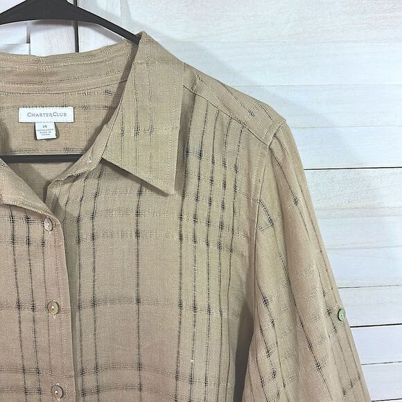 Charter Club Linen Blouse 14 Top Beige Neutral NWOT - Picture 5 of 13